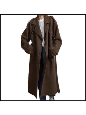 Women's Double Breasted Peacoat Belted Maxi Trench Coat Overcoat